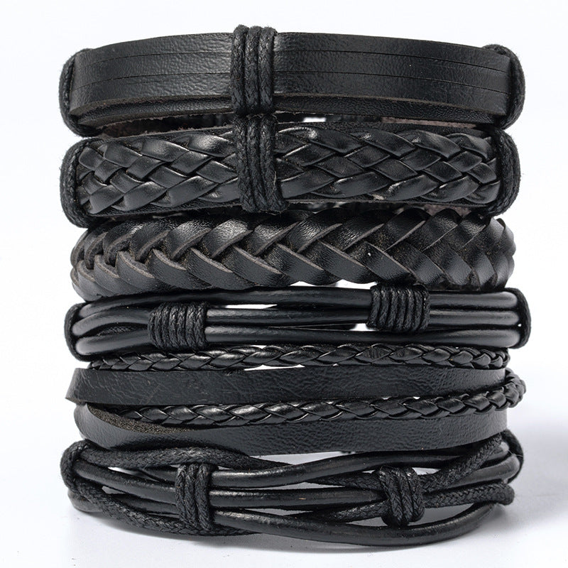Wholesale 3PCS Vintage Men's Leather Suit Multi-layer Bracelet